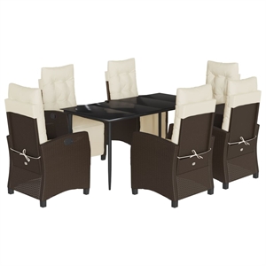 vidaXL 7 Piece Rattan Garden Dining Set in Black/Cream White