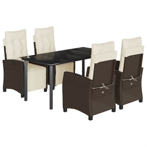vidaXL 5 Piece Poly Rattan Garden Dining Set in Black/Cream White