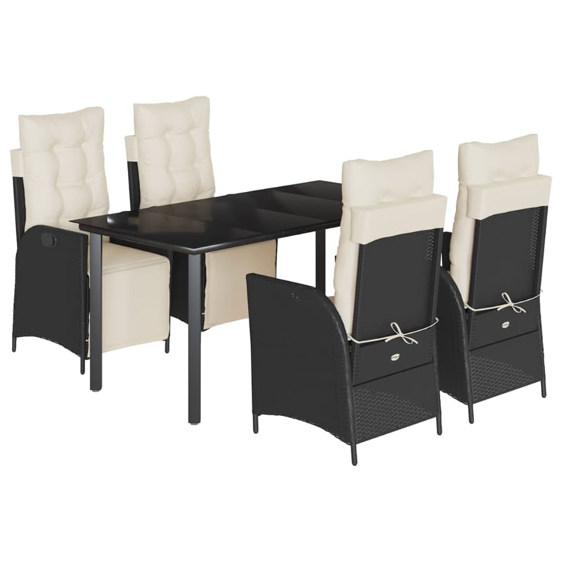vidaXL 5 Piece Poly Rattan Garden Dining Set in Black/Cream