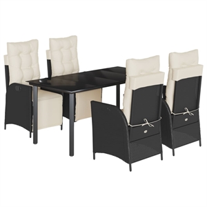 vidaXL 5 Piece Poly Rattan Garden Dining Set in Black/Cream