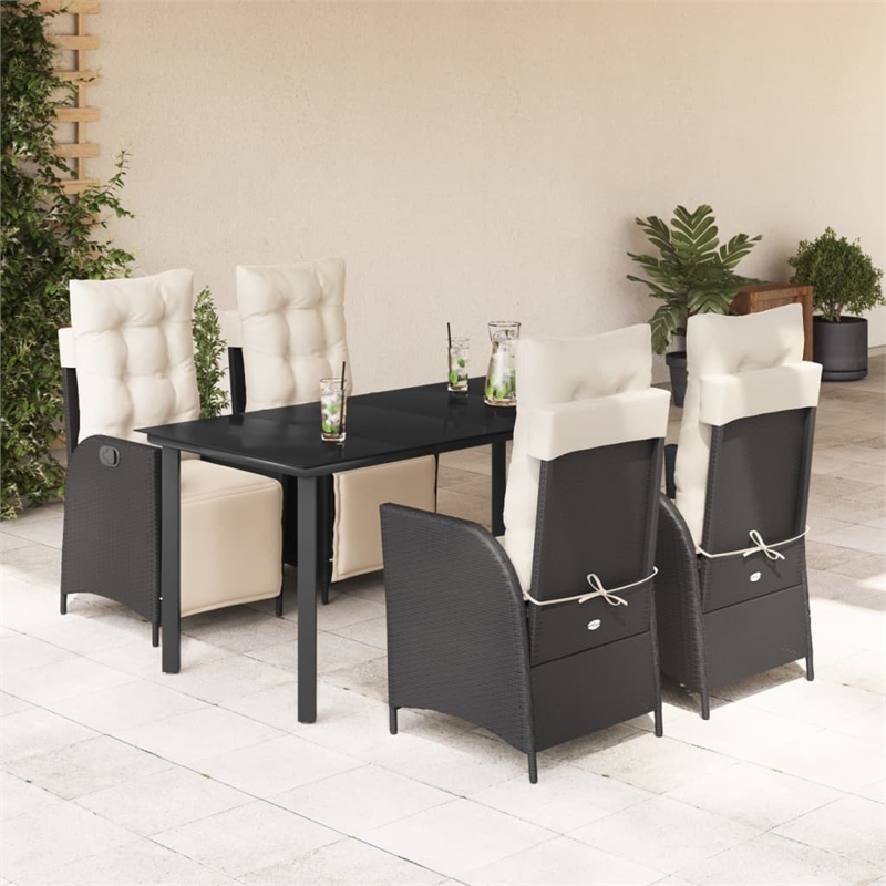 vidaXL 5 Piece Poly Rattan Garden Dining Set in Black/Cream