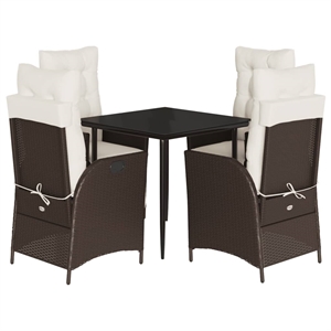 vidaXL 5 Piece Poly Rattan Garden Dining Set in Brown/Cream white/Black
