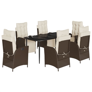 vidaXL 7 Piece Poly Rattan Garden Dining Set in Brown/Cream white/Black