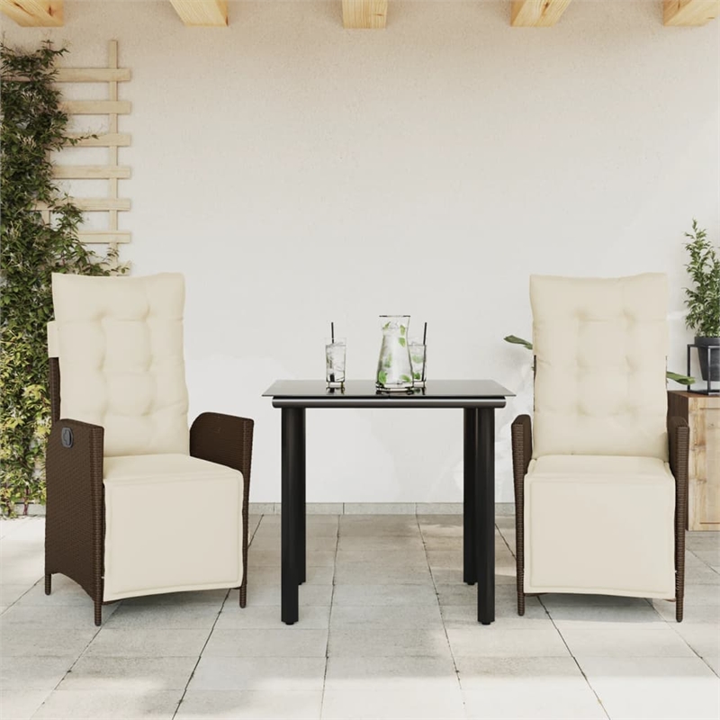 vidaXL 3 Piece Poly Rattan Garden Dining Set in Black/Cream White