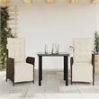 vidaXL 3 Piece Poly Rattan Garden Dining Set in Black/Cream White