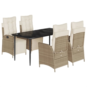 vidaXL 5 Piece Poly Rattan Garden Dining Set in Beige
