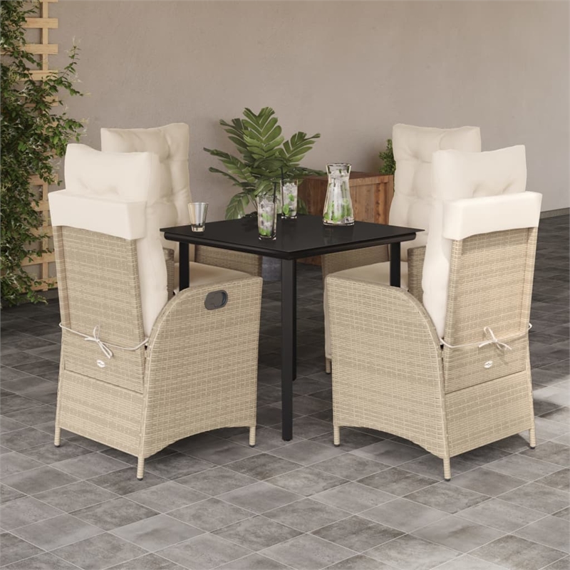 vidaXL 5 Piece Steel Garden Dining Set in Black/Cream White