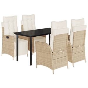 vidaXL 5 Piece Poly Rattan Patio Dining Set in Black/Cream White