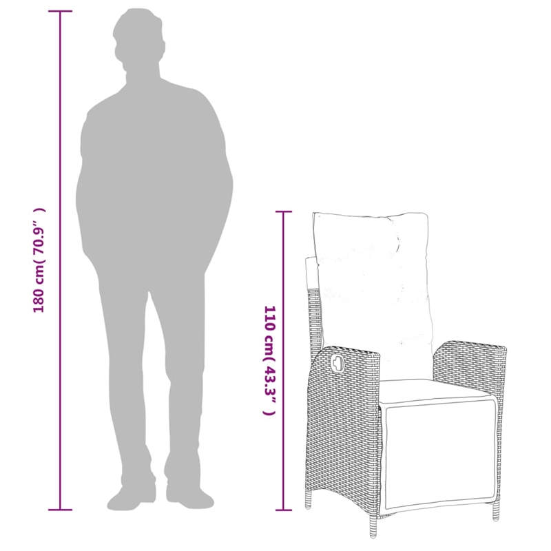 vidaXL 3 Piece Rattan Garden Dining Set in Black