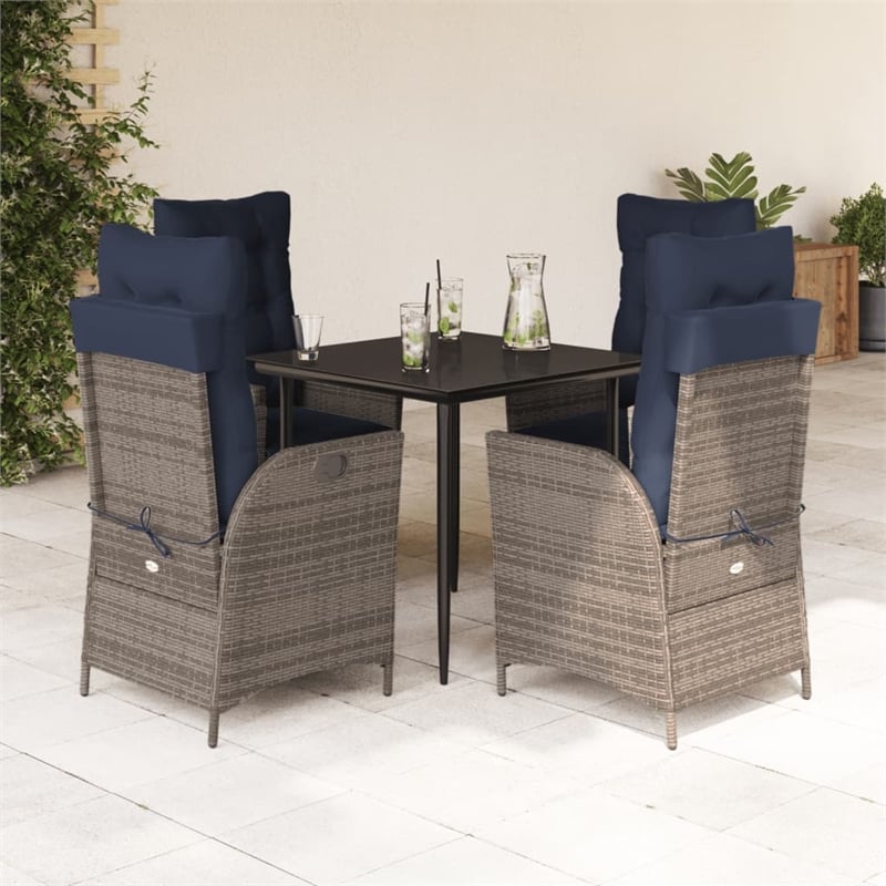 vidaXL 5 Piece Rattan Garden Dining Set in Gray