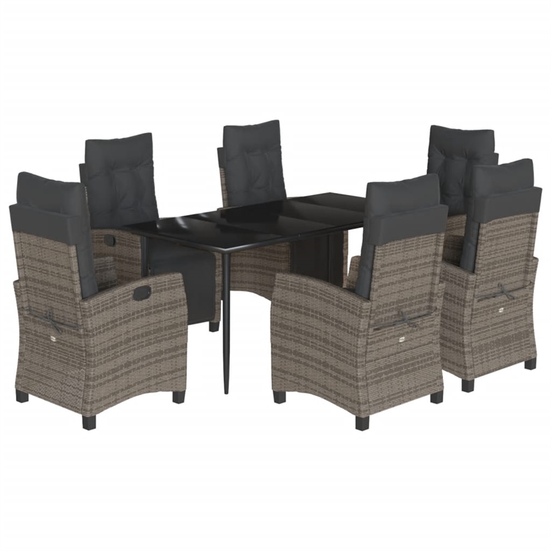 vidaXL 7 Piece Poly Rattan Garden Dining Set with Cushions in Black