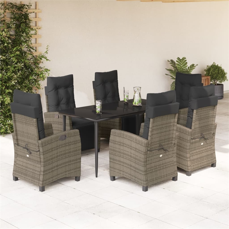 vidaXL 7 Piece Poly Rattan Garden Dining Set with Cushions in Black