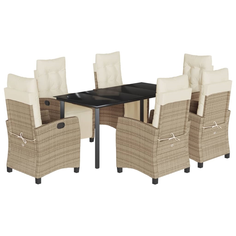 vidaXL 7 Piece Rattan Garden Dining Set in Beige/Cream White