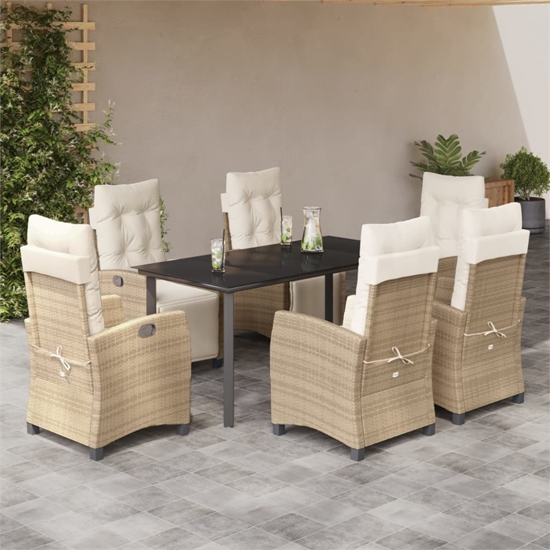 vidaXL 7 Piece Rattan Garden Dining Set in Beige/Cream White