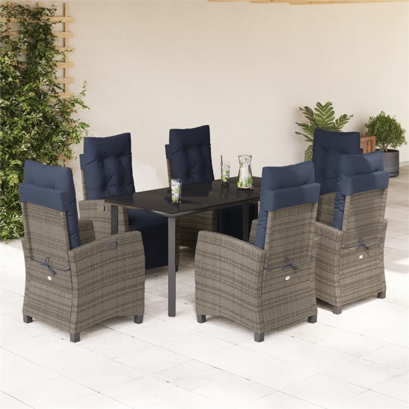 vidaXL 7 Piece Rattan Garden Dining Set in Black