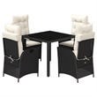 vidaXL 5 Piece Rattan Garden Dining Set with Cushions in Black