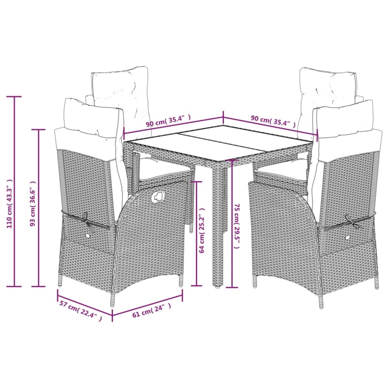 vidaXL 5 Piece Garden Dining Set in Gray