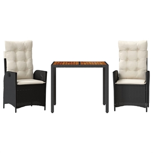 vidaXL 3 Piece Poly Rattan Garden Dining Set in Black/Cream White