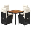 vidaXL 5 Piece Poly Rattan Garden Dining Set in Black/Cream White