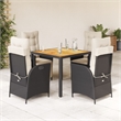 vidaXL 5 Piece Poly Rattan Garden Dining Set in Black/Cream White