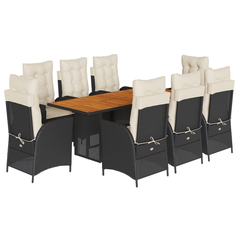 vidaXL 9 Piece Poly Rattan Garden Dining Set in Black