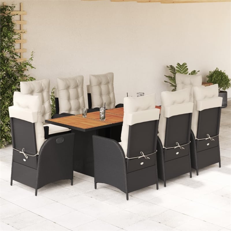 vidaXL 9 Piece Poly Rattan Garden Dining Set in Black