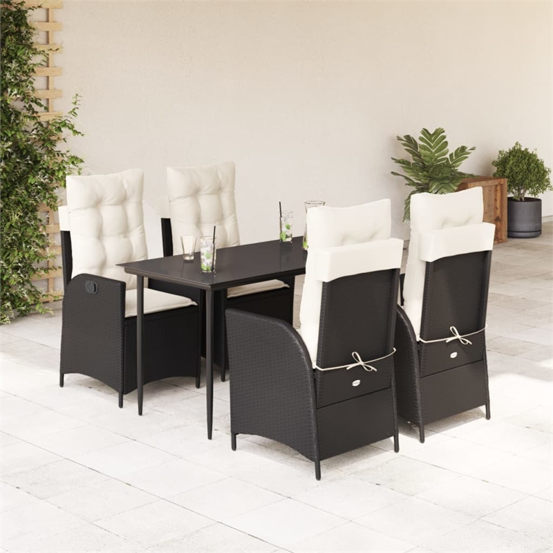 vidaXL 5 Piece Steel Garden Dining Set with Cushions in Black