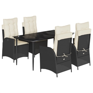vidaXL 5 Piece Rattan Garden Dining Set in Black/Cream White
