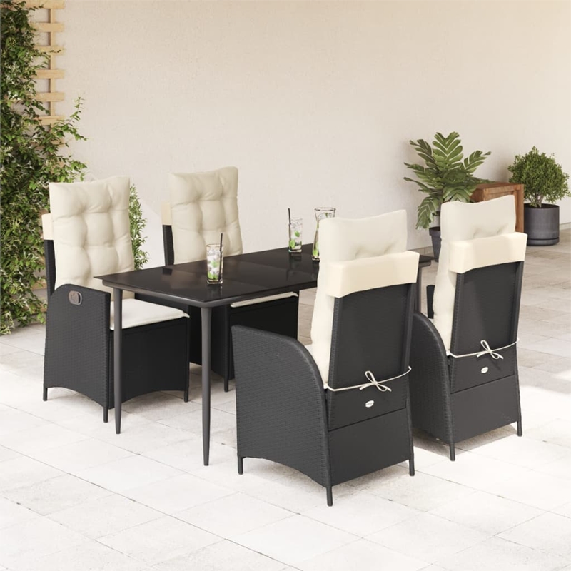 vidaXL 5 Piece Rattan Garden Dining Set in Black/Cream White