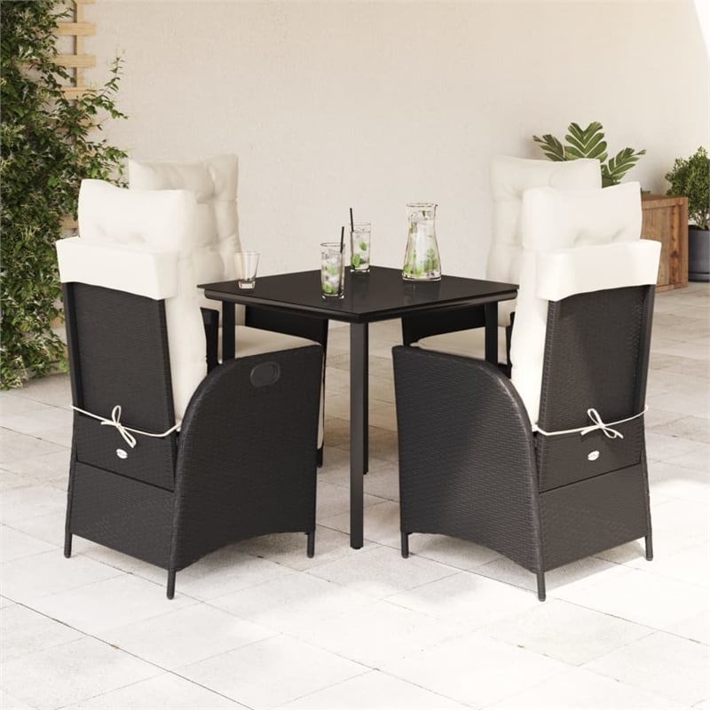 vidaXL 5 Piece Poly Rattan Garden Dining Set in Black