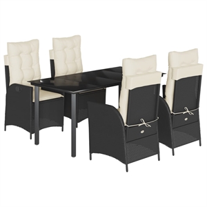vidaXL 5 Piece Poly Rattan Garden Dining Set in Black/Cream White