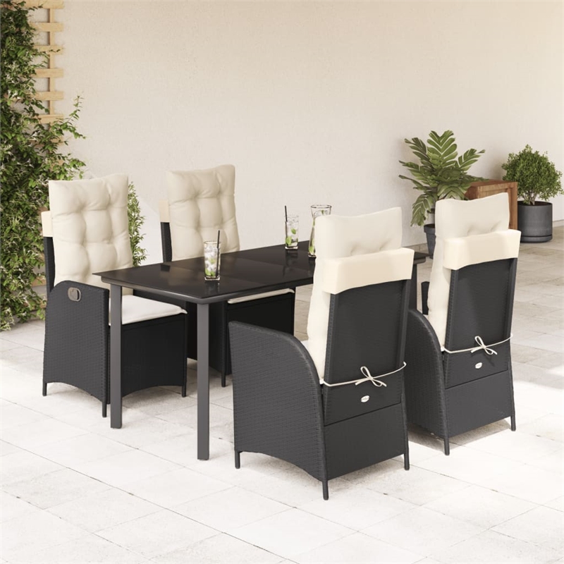 vidaXL 5 Piece Poly Rattan Garden Dining Set in Black/Cream White