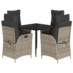 vidaXL 5 Piece Poly Rattan Garden Dining Set in Black/Dark Gray