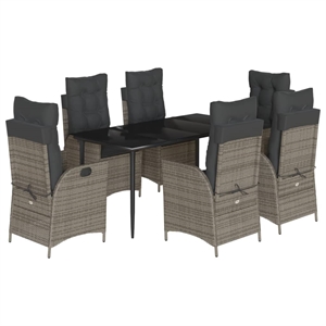 vidaXL 7 Piece Poly Rattan Garden Dining Set in Black