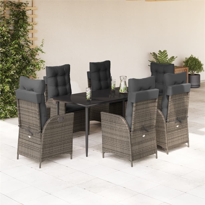 vidaXL 7 Piece Poly Rattan Garden Dining Set in Black