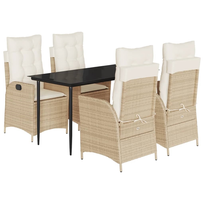 vidaXL 5 Piece Poly Rattan Garden Dining Set in Black/Cream White