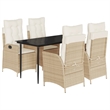 vidaXL 5 Piece Poly Rattan Garden Dining Set in Black/Cream White