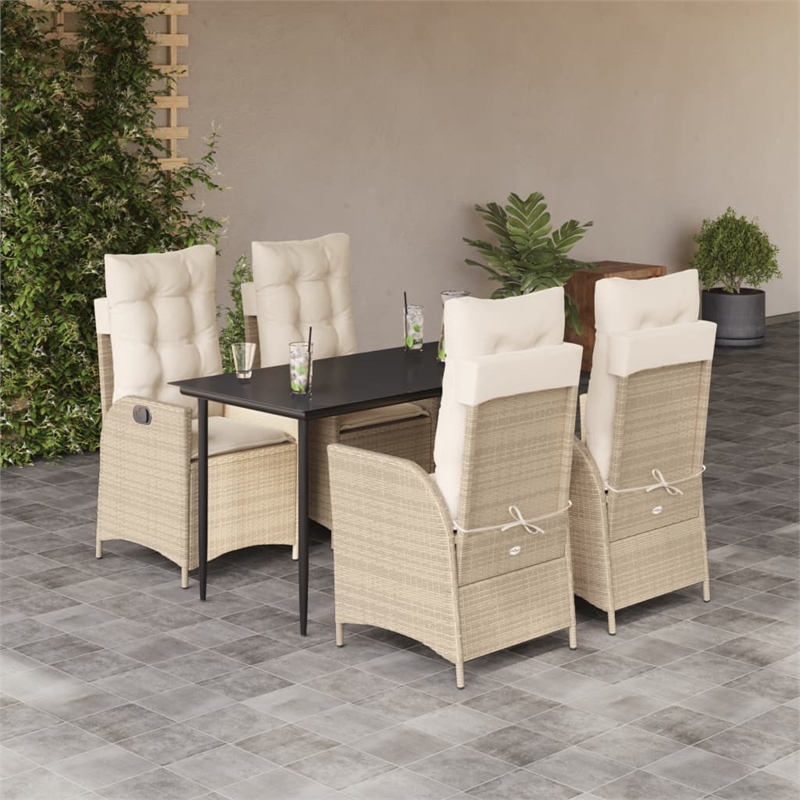 vidaXL 5 Piece Poly Rattan Garden Dining Set in Black/Cream White