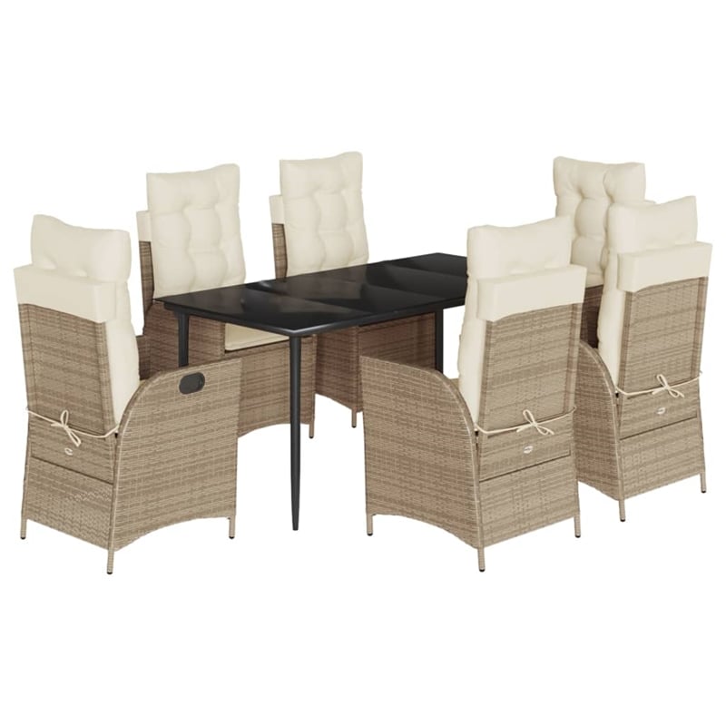 vidaXL 7 Piece Poly Rattan Garden Dining Set in Black/Cream White