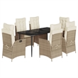 vidaXL 7 Piece Poly Rattan Garden Dining Set in Black/Cream White