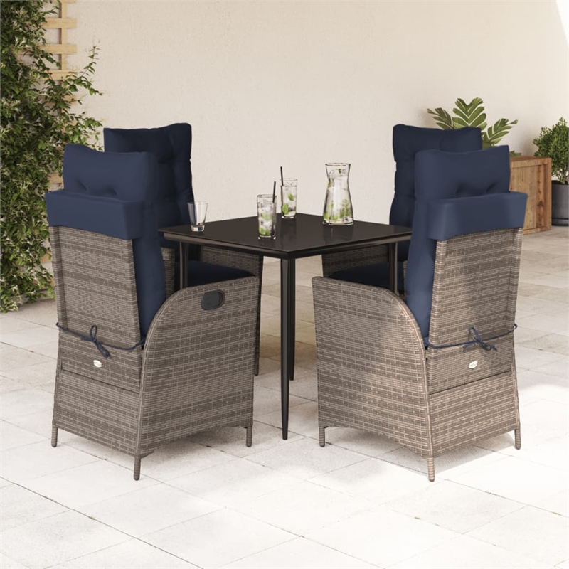 vidaXL 5 Piece Poly Rattan Garden Dining Set in Black