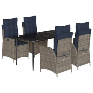 vidaXL 5 Piece Poly Rattan Garden Dining Set in Gray/Black/Navy Blue