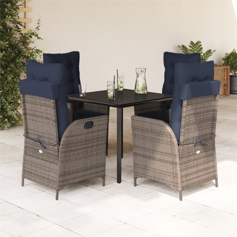 vidaXL 5 Piece Poly Rattan Garden Dining Set with Cushions in Black