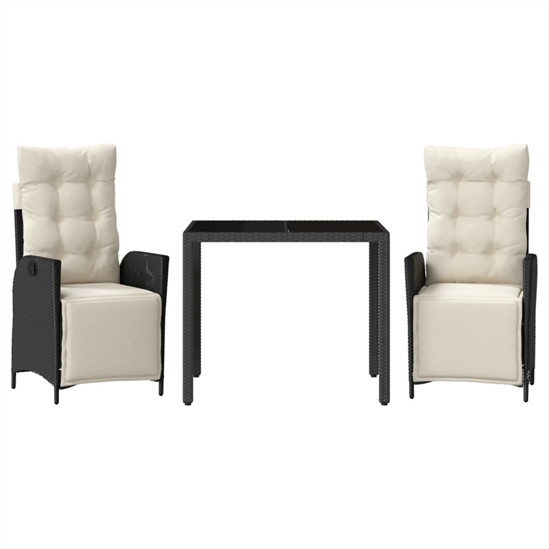 vidaXL 3 Piece Garden Dining Set in Black/Cream White