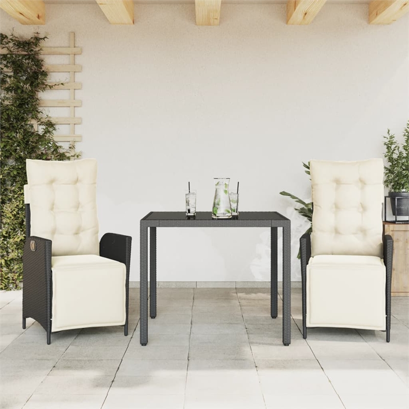 vidaXL 3 Piece Garden Dining Set in Black/Cream White