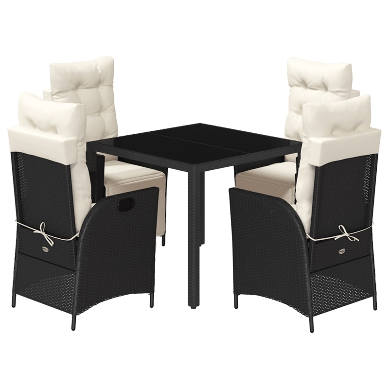 vidaXL 5 Piece Poly Rattan Garden Dining Set in Black/Cream White