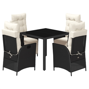 vidaXL 5 Piece Poly Rattan Garden Dining Set in Black/Cream White
