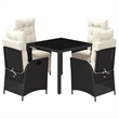 vidaXL 5 Piece Poly Rattan Garden Dining Set in Black/Cream White