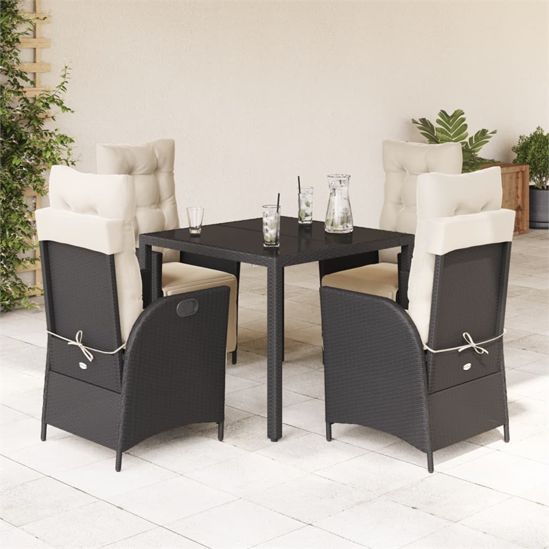 vidaXL 5 Piece Poly Rattan Garden Dining Set in Black/Cream White