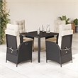 vidaXL 5 Piece Poly Rattan Garden Dining Set in Black/Cream White